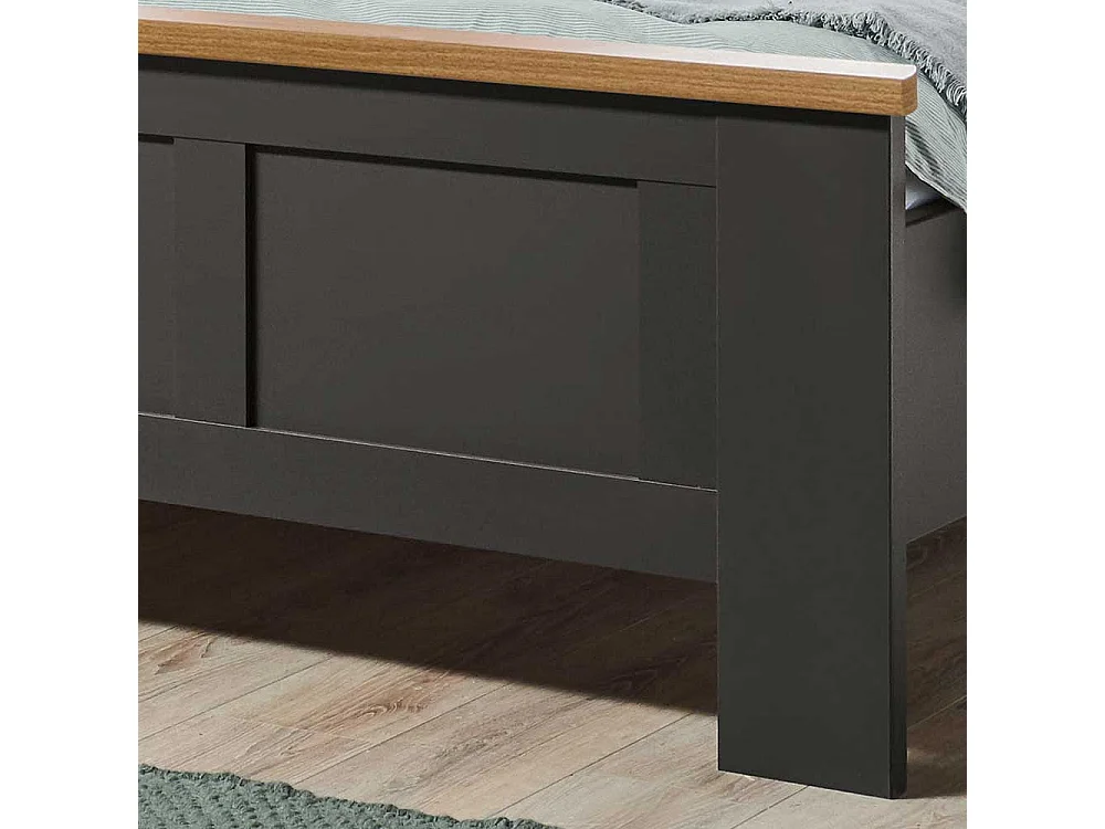 140 cm Landhaus Bett in Dunkelgrau und Eiche Bianco Made in Germany