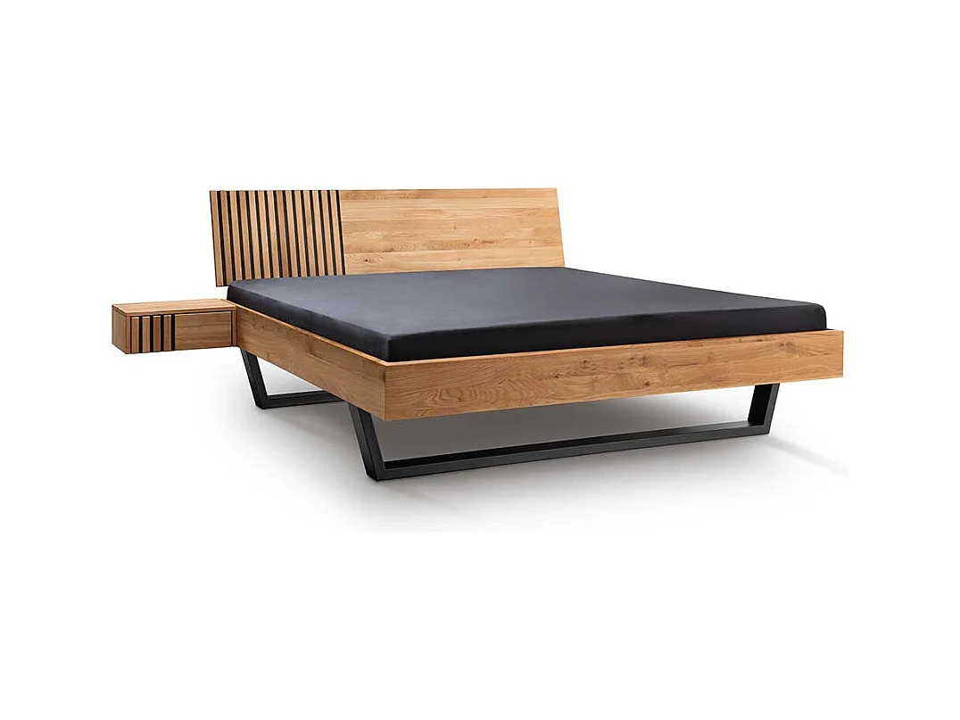 Franzoesisches Bett Wildeiche massiv im Industry Stil optionale Nachtkonsole