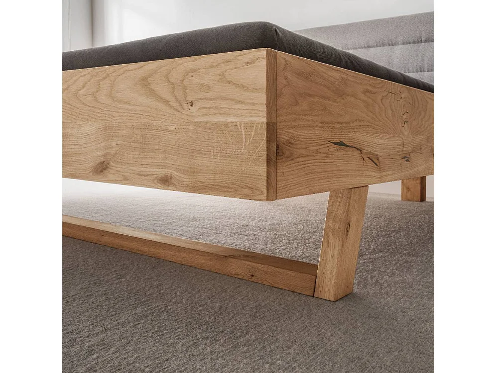 Massivholzbettgestell Ehebett in Grau und Wildeichefarben