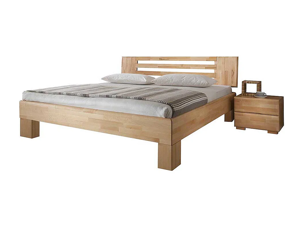 Ehebett mit Nachtkommoden Kernbuche massiv (dreiteilig)