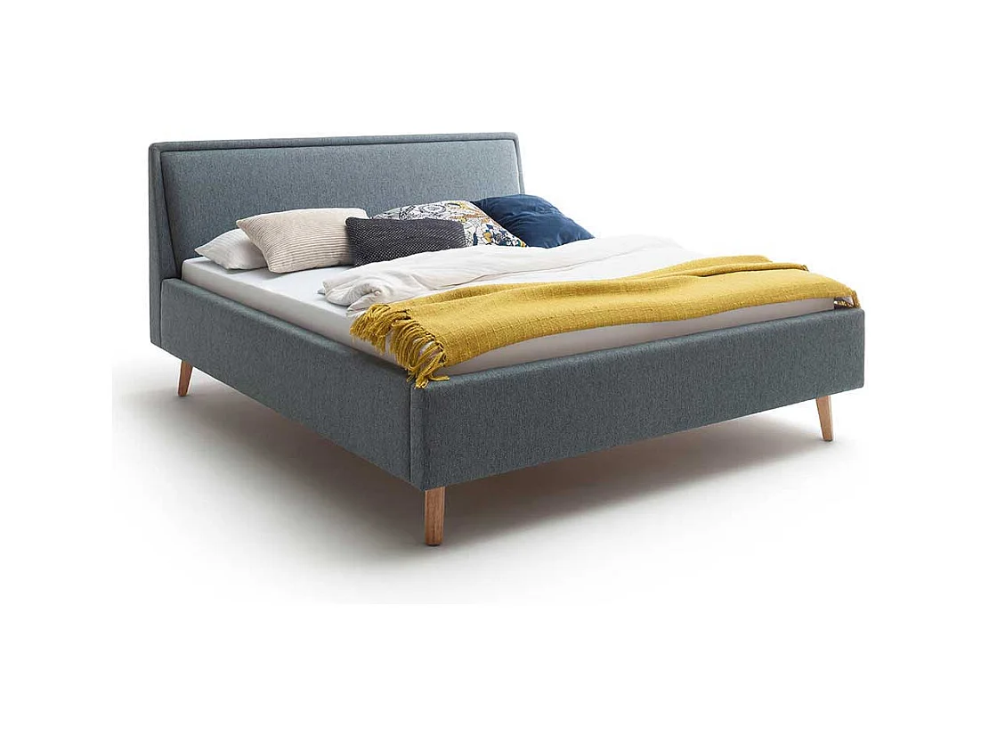 Skandi Polster Bett in Blaugrau Eichefarben
