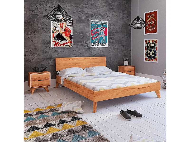 Futonbett aus Kernbuche Massivholz Nachtkommoden (dreiteilig)