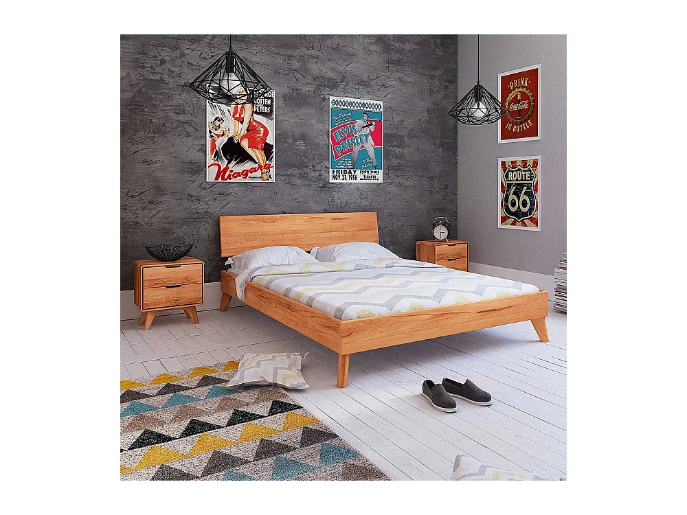 Futonbett aus Kernbuche Massivholz Nachtkommoden (dreiteilig)