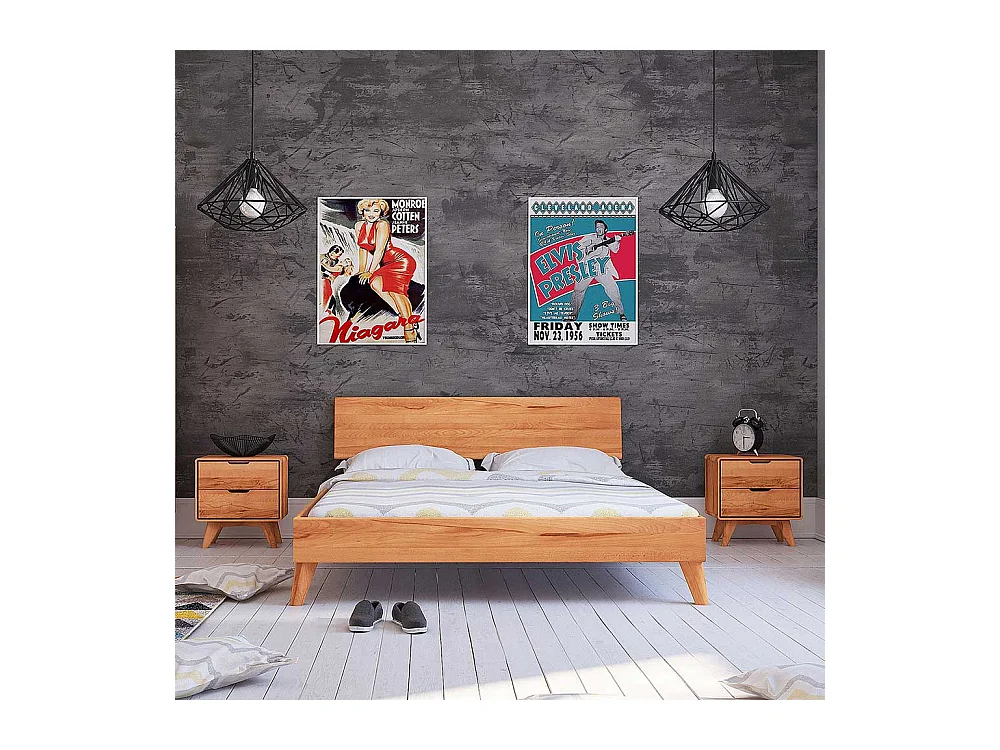 Futonbett aus Kernbuche Massivholz Nachtkommoden (dreiteilig)