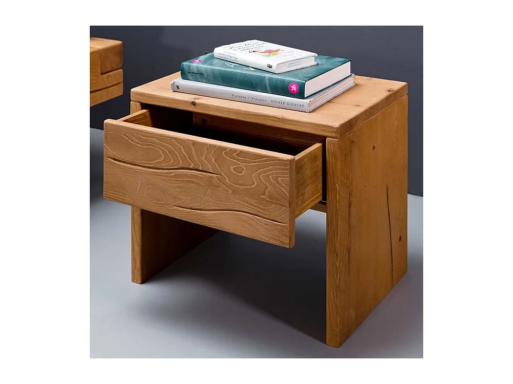 Vollholzbett aus Kiefernholz Balken Eiche Honigfarben (zweiteilig)