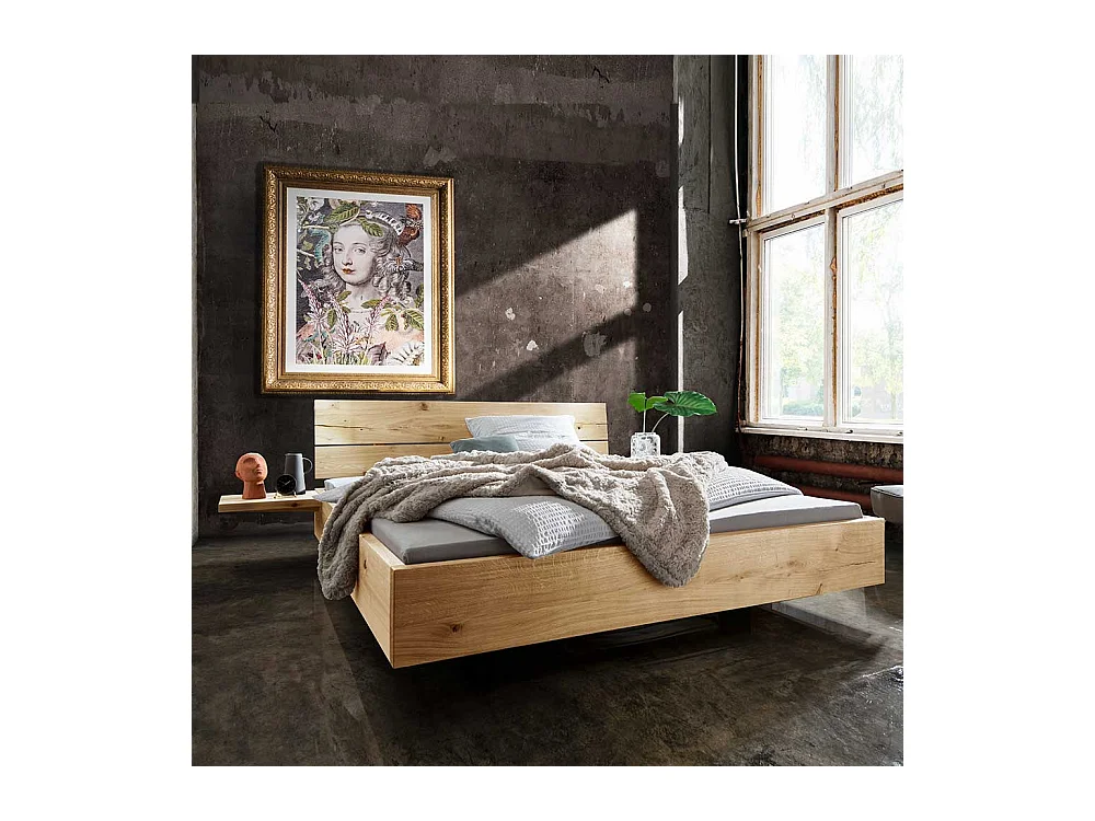 Holzbettgestell im Industry und Loft Stil zwei Nachtkommoden (dreiteilig)