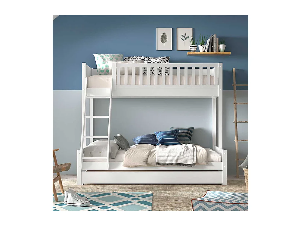 Hohes Etagenbett weiss im Skandi Design inklusive Bettkasten