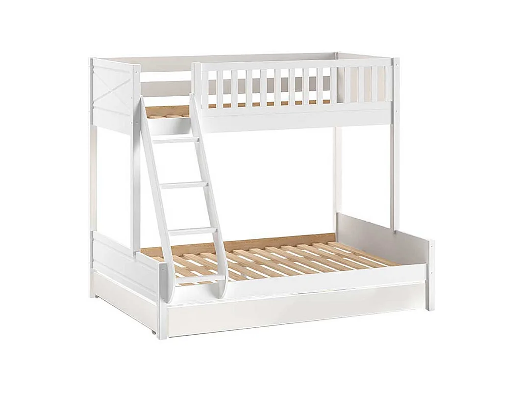 Hohes Etagenbett weiss im Skandi Design inklusive Bettkasten