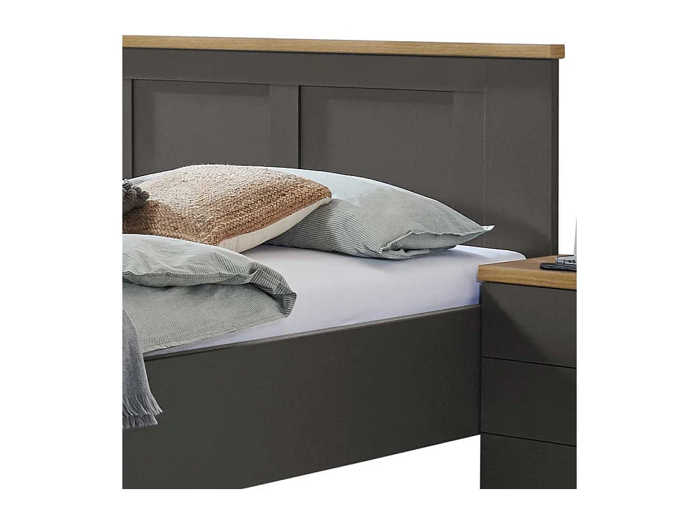 Bett im modernen Landhaus Stil in Dunkelgrau Eiche Bianco