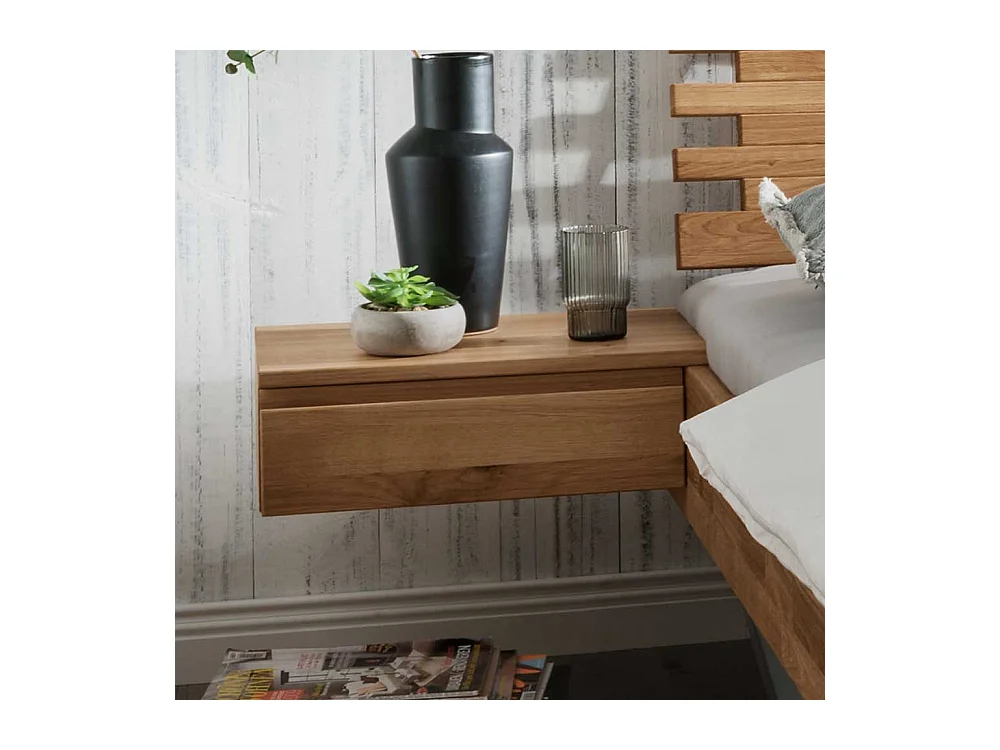 Modernes Bett aus Wildeiche Massivholz zwei Nachtkommoden (dreiteilig)