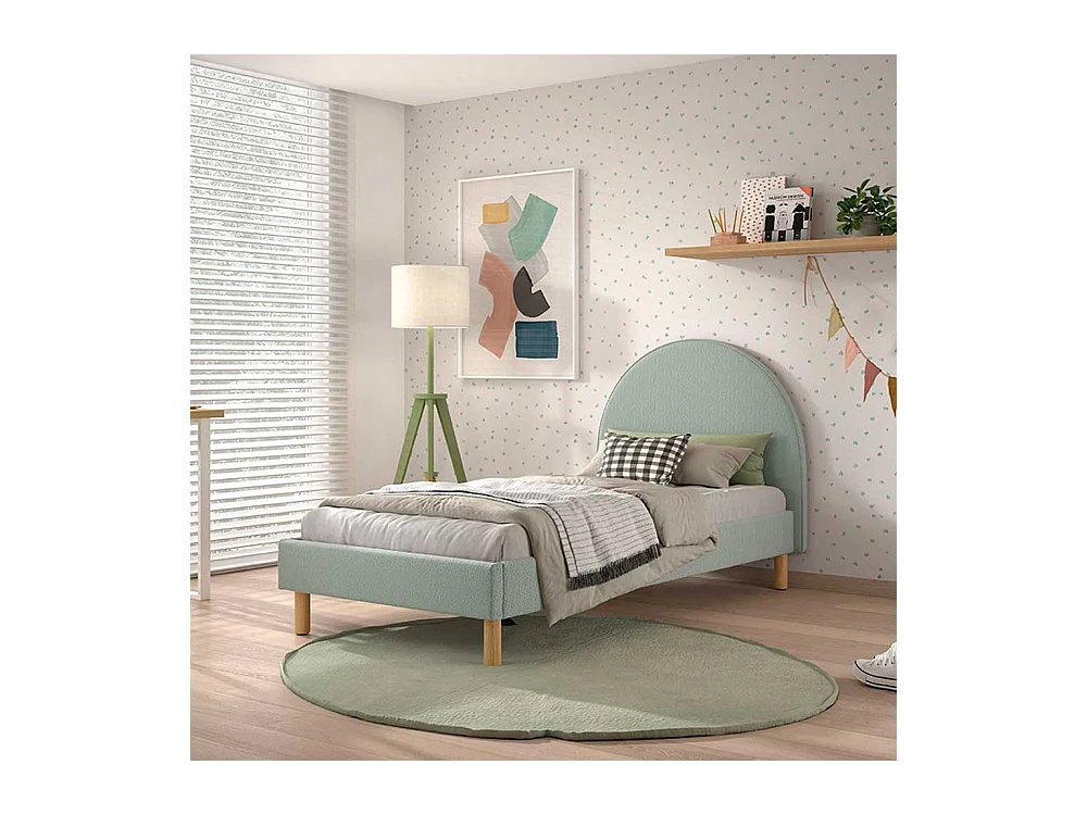 Polsterbett 90x200 cm in Grün Boucle Vierfußgestell aus Holz