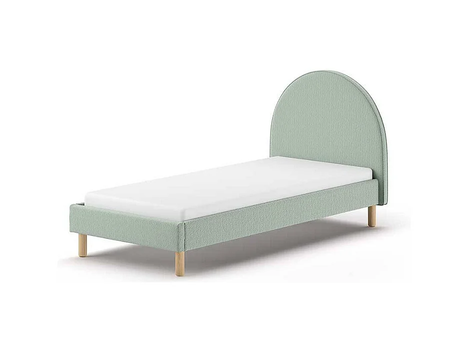 Polsterbett 90x200 cm in Grün Boucle Vierfußgestell aus Holz