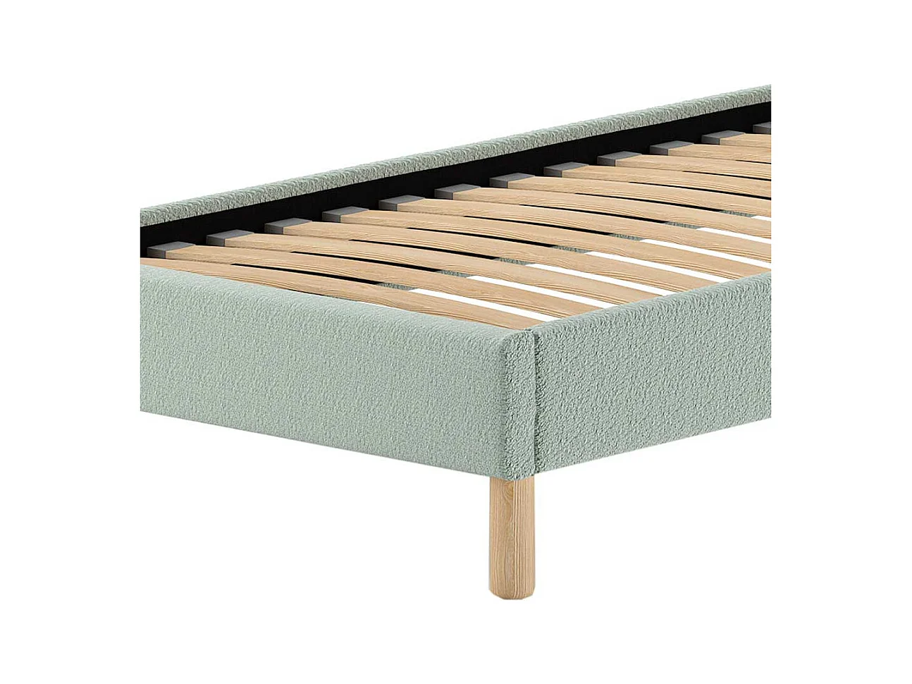 Polsterbett 90x200 cm in Grün Boucle Vierfußgestell aus Holz