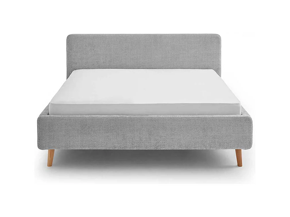 Doppeltbett Grau modern aus Boucle Stoff Eiche Massivholz