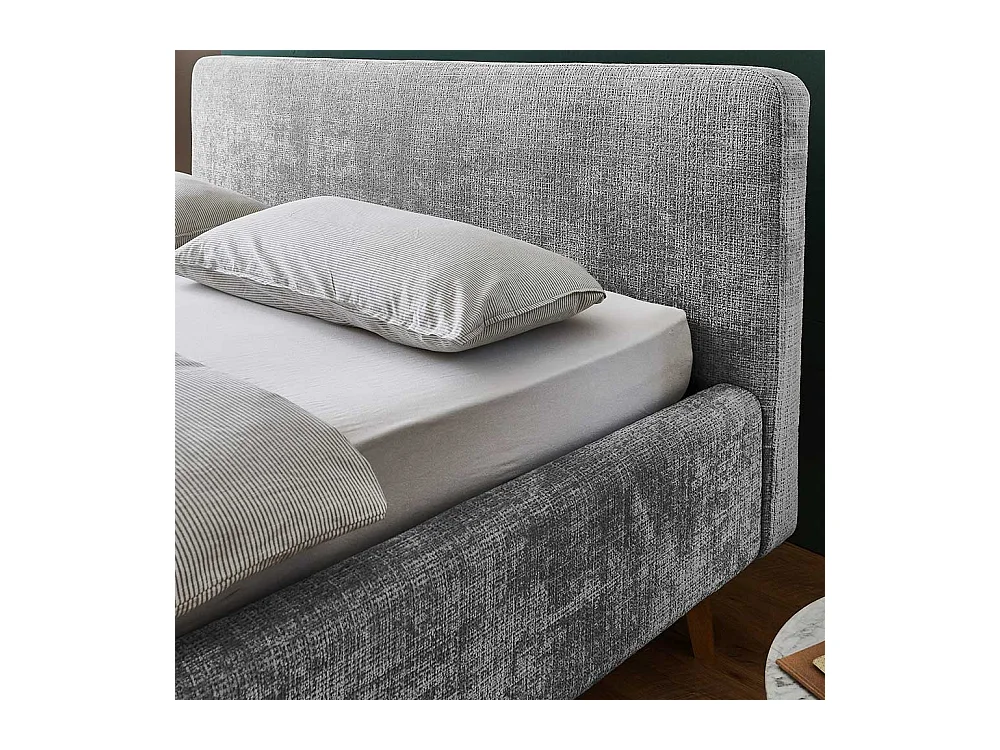 Doppeltbett Grau modern aus Boucle Stoff Eiche Massivholz