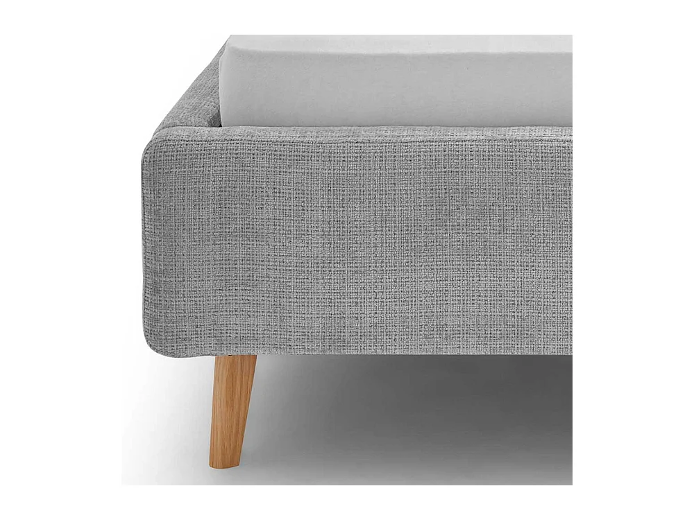 Doppeltbett Grau modern aus Boucle Stoff Eiche Massivholz