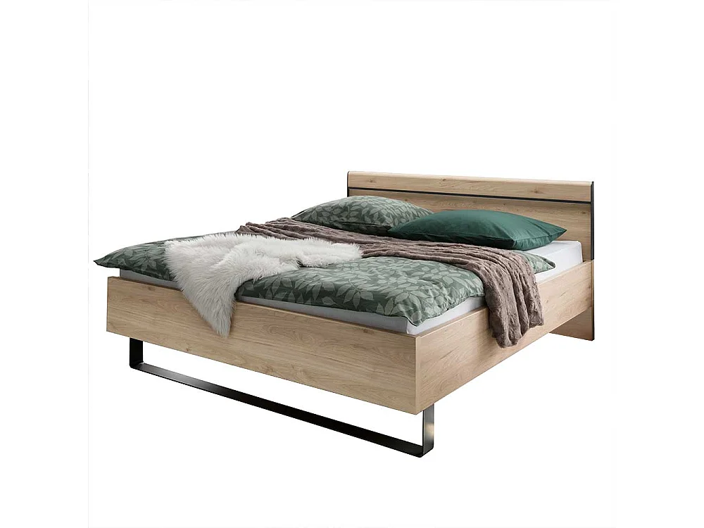 Bettrahmen in Eichefarben und Dunkelgrau LED Beleuchtung