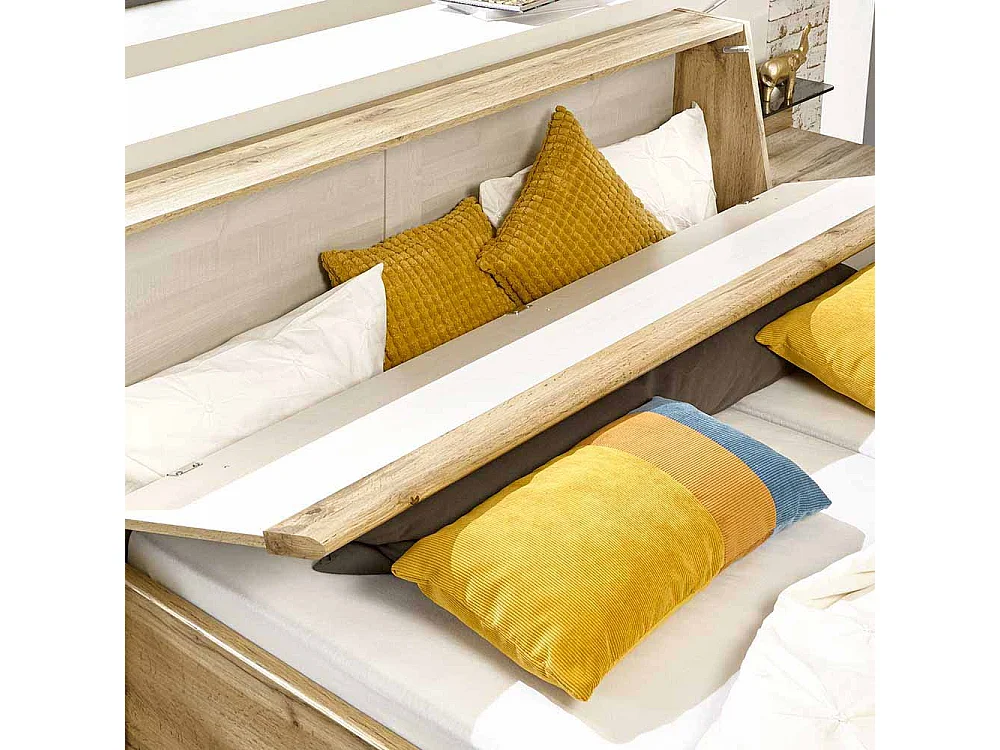 Bett in Eiche Weiß Polsterkopfteil