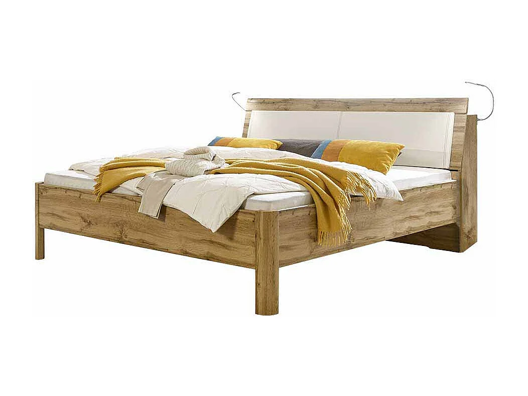 Bett in Eiche Weiß Polsterkopfteil