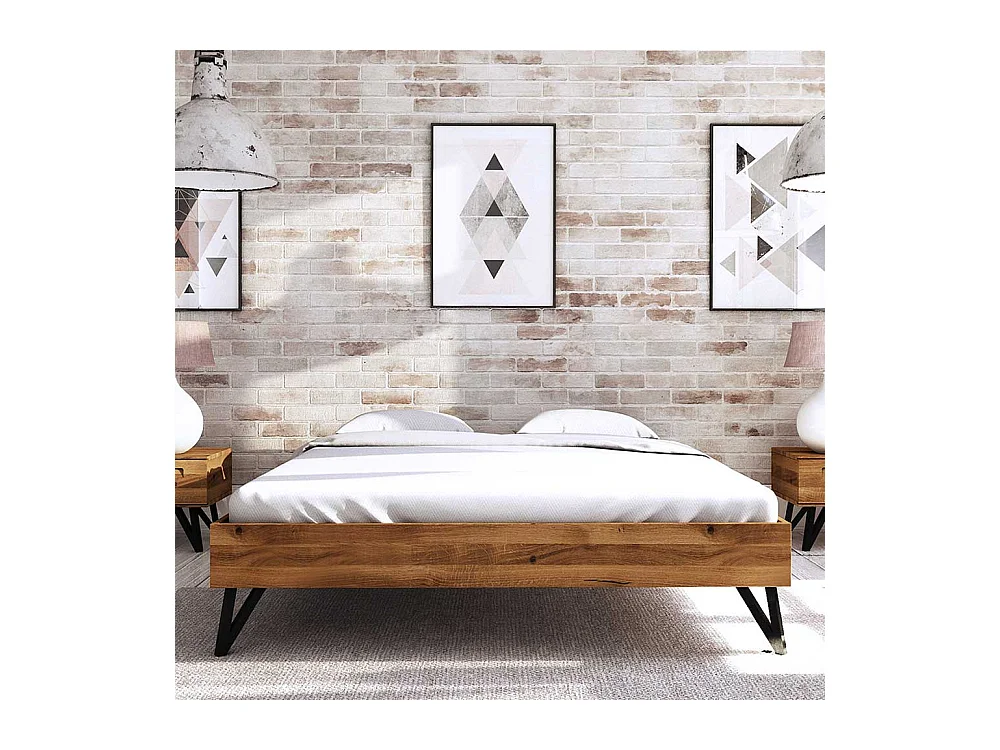 Futonbettgestell aus Wildeiche Massivholz Kopfteil