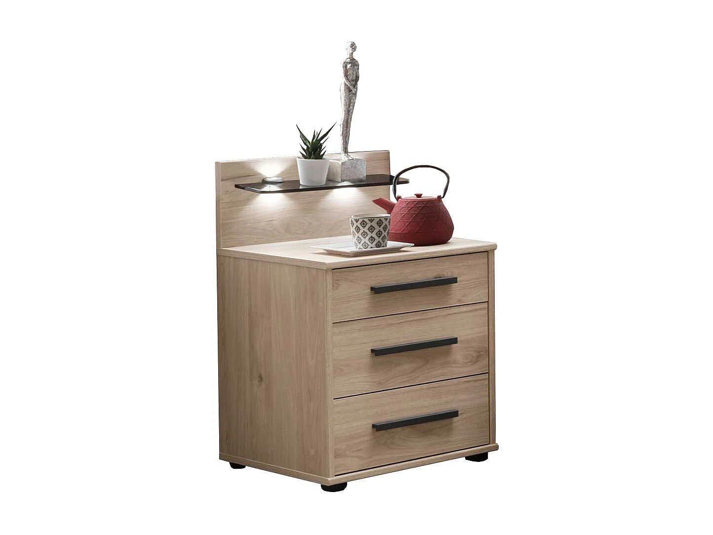 Ehebett in Eichefarben und Dunkelgrau LED Beleuchtung (dreiteilig)