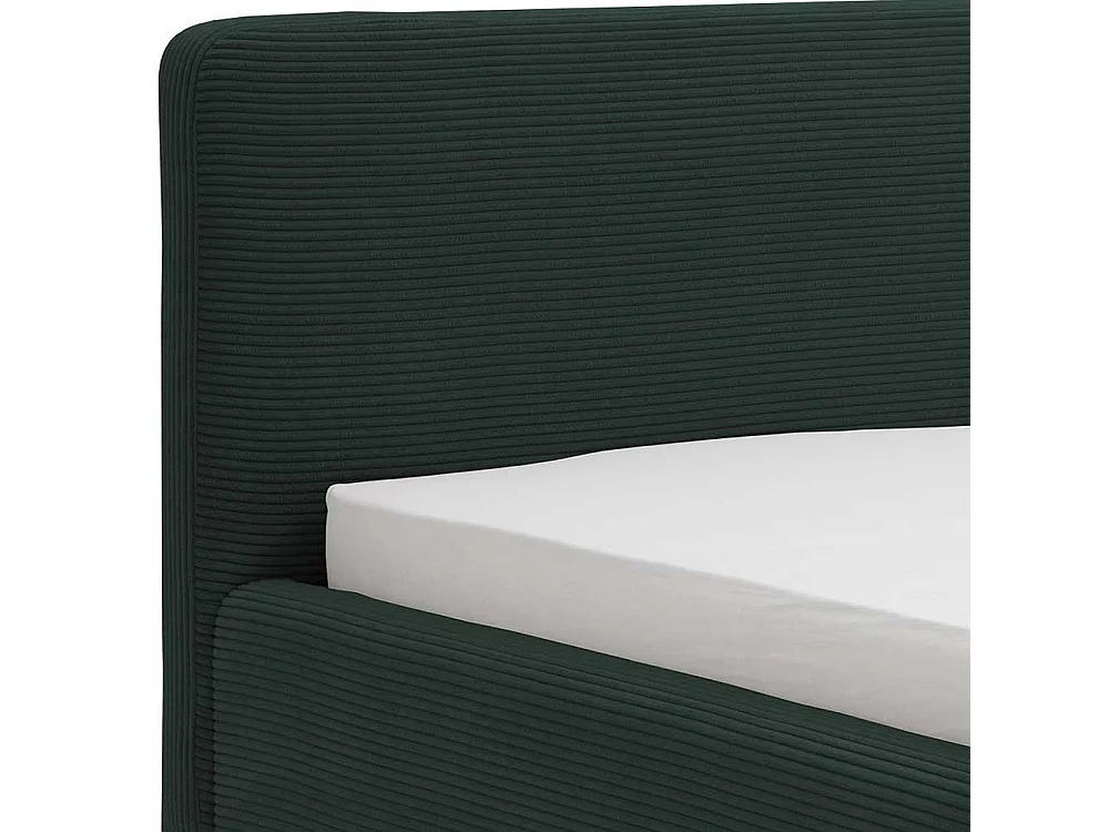 Dunkelgrünes Polsterbett mit Cordbezug Vierfußgestell aus Holz