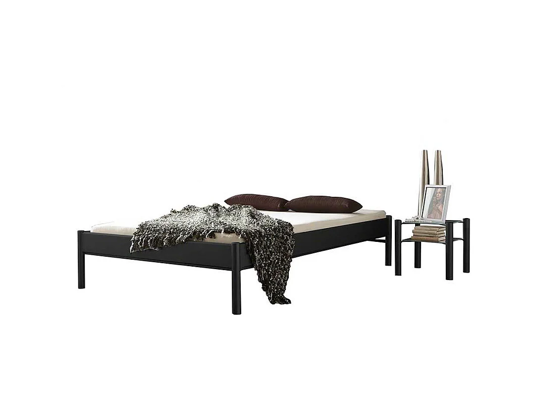 Singlebett in Schwarz Eisen mit Nachttisch (zweiteilig)
