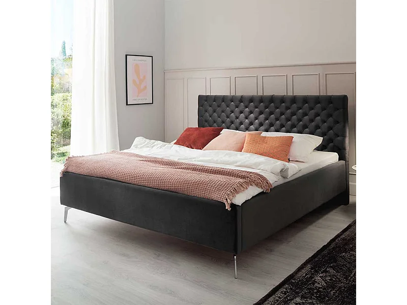 Polsterbetten mit Lattenrosten in Anthrazit Chromfarben