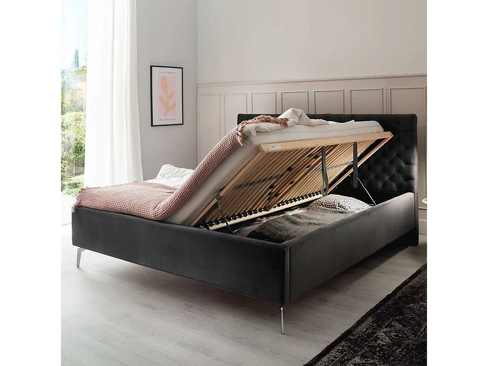 Polsterbetten mit Lattenrosten in Anthrazit Chromfarben