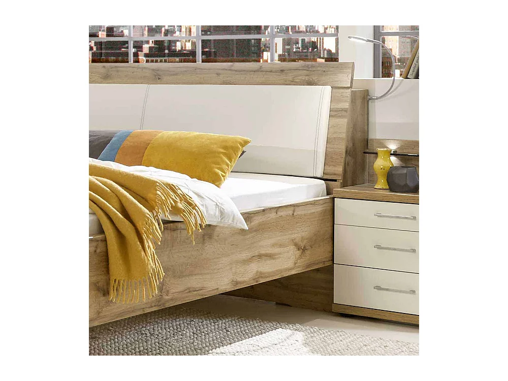 Komfortbett in Eiche Weiß Nachtkommoden (dreiteilig)