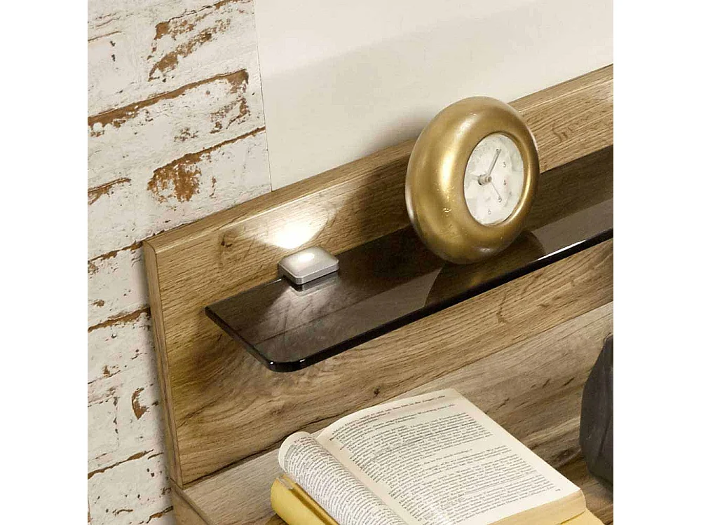 Komfortbett in Eiche Weiß Nachtkommoden (dreiteilig)