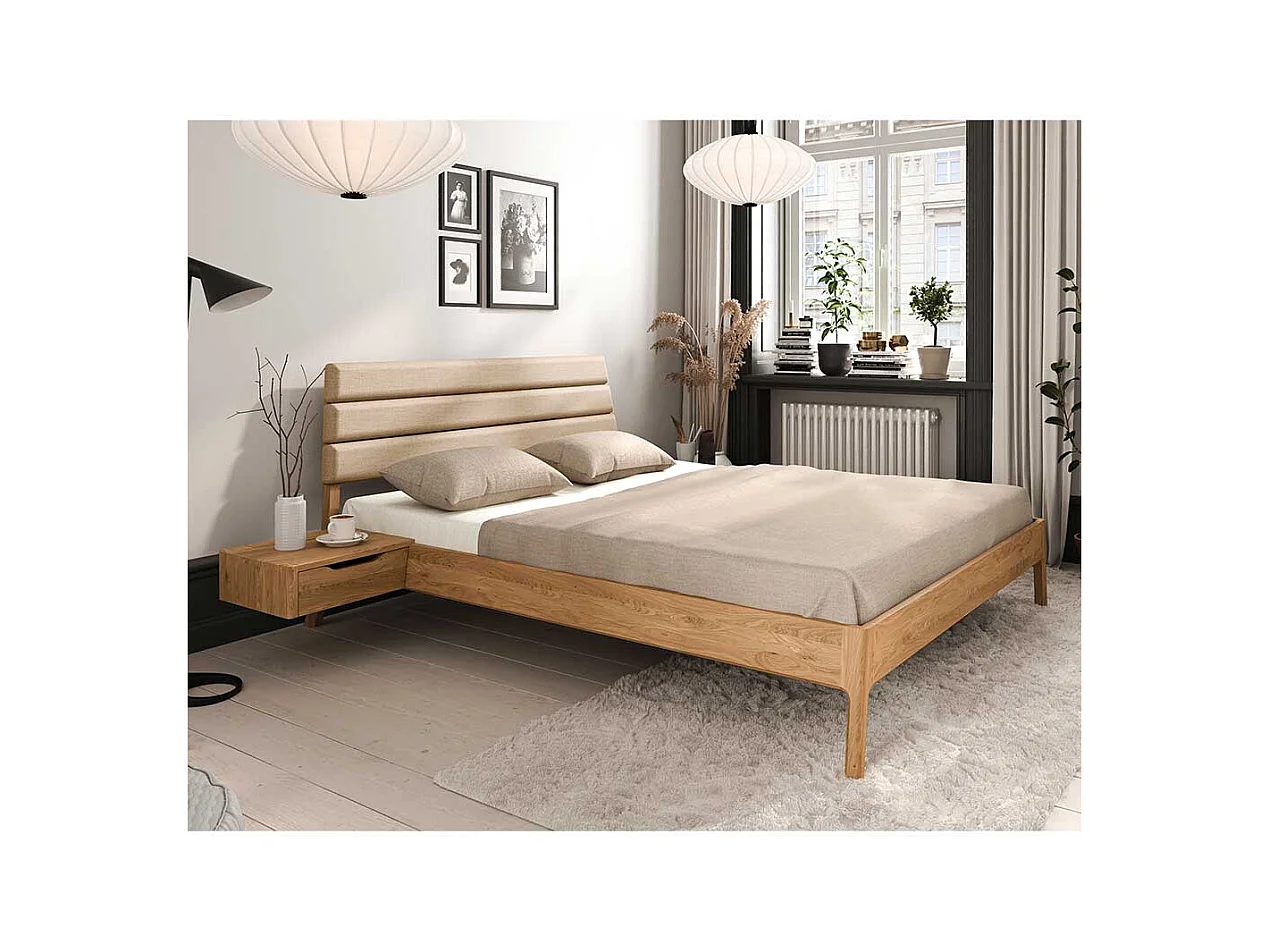 Bett aus Wildeiche Massivholz Webstoff (dreiteilig)