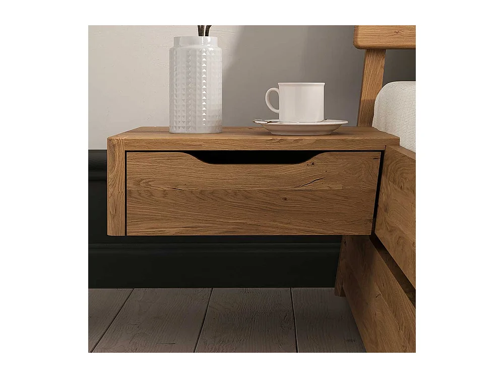 Bett aus Wildeiche Massivholz Webstoff (dreiteilig)