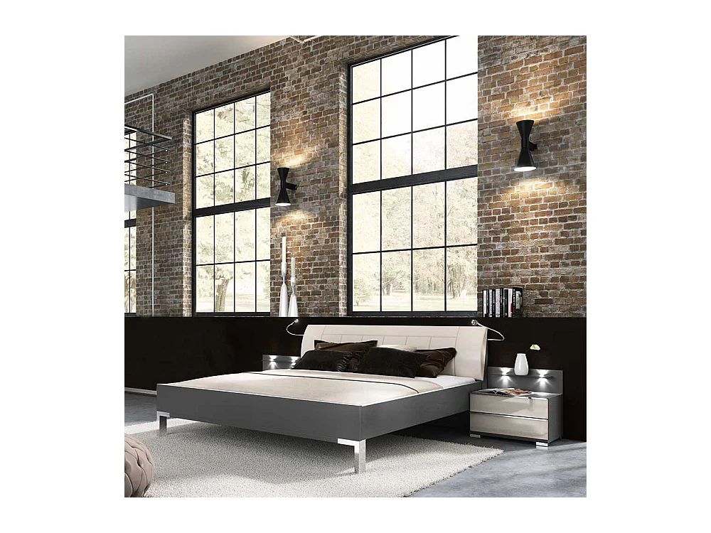 Design Doppelbett mit Nachtkonsolen LED Beleuchtung (dreiteilig)