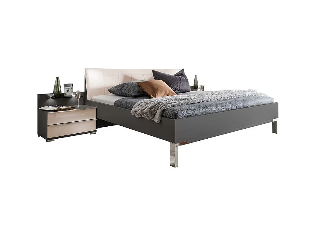Design Doppelbett mit Nachtkonsolen LED Beleuchtung (dreiteilig)