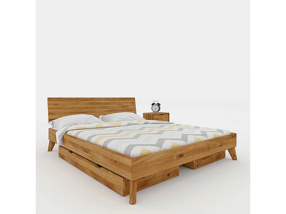 Echtholzbett aus Wildeiche Massivholz Schubkästen