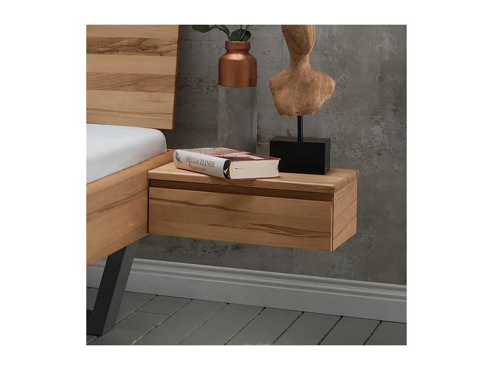 Metallkufenbett aus Kernbuche Massivholz zwei Nachtkommoden (dreiteilig)