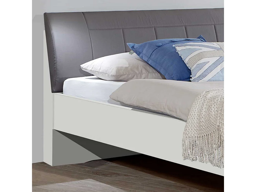 Bett in Polsterkopfteil in Grau Braun LED Beleuchtung