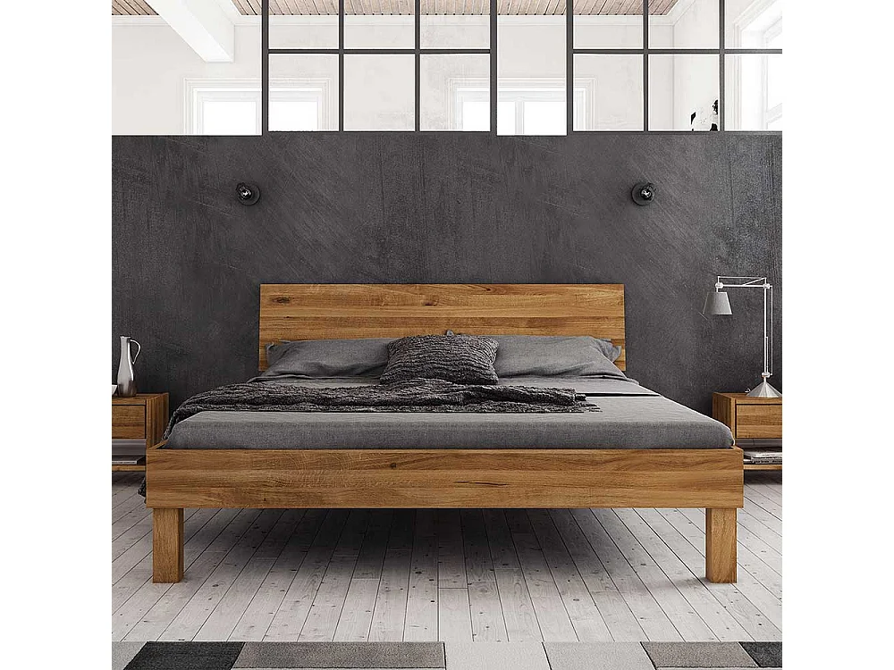 Holzbett aus Wildeiche Massivholz modern