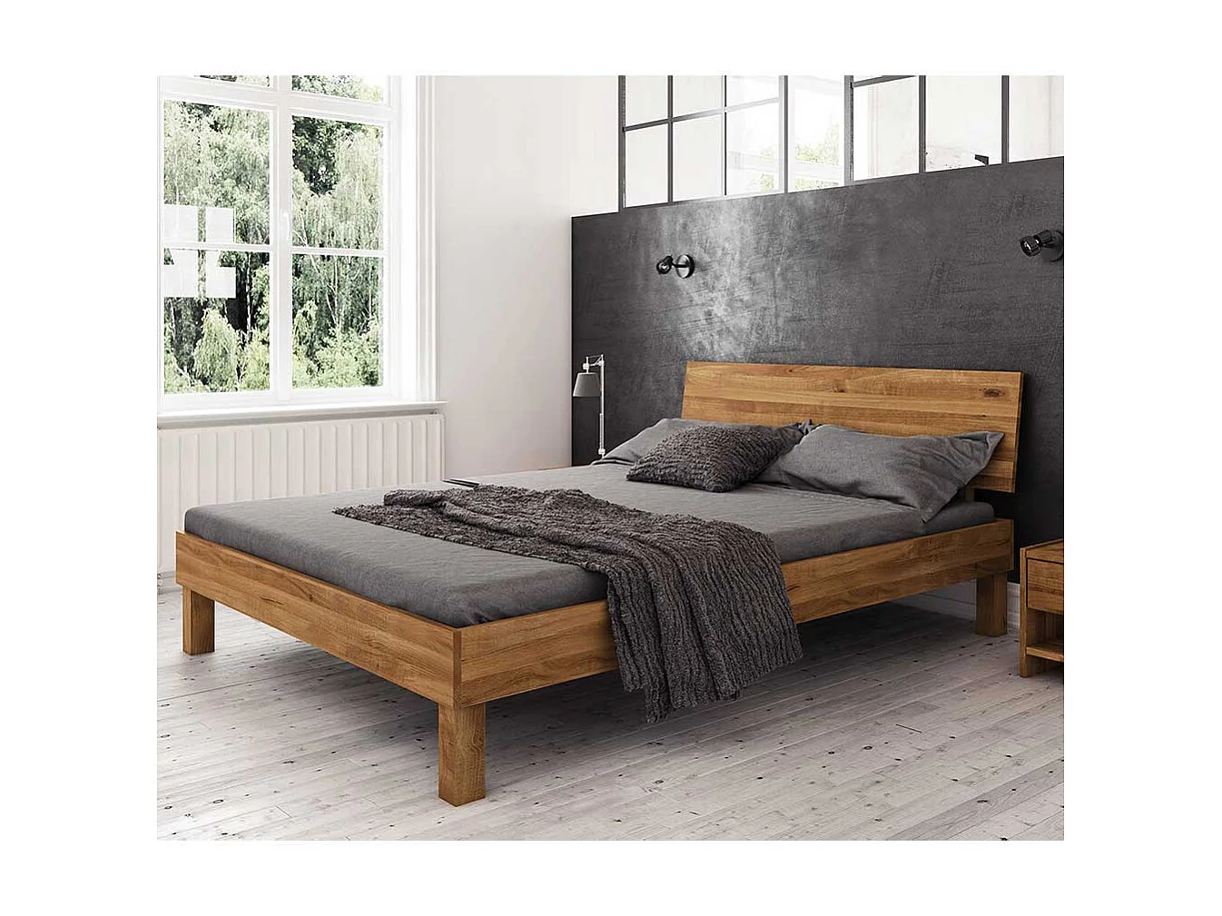 Holzbett aus Wildeiche Massivholz modern