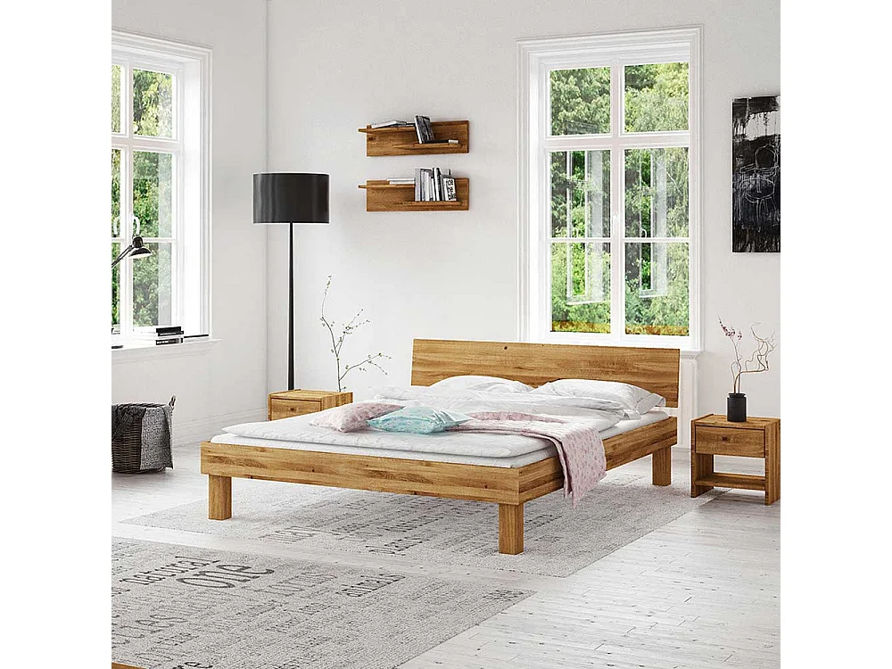 Holzbett aus Wildeiche Massivholz modern