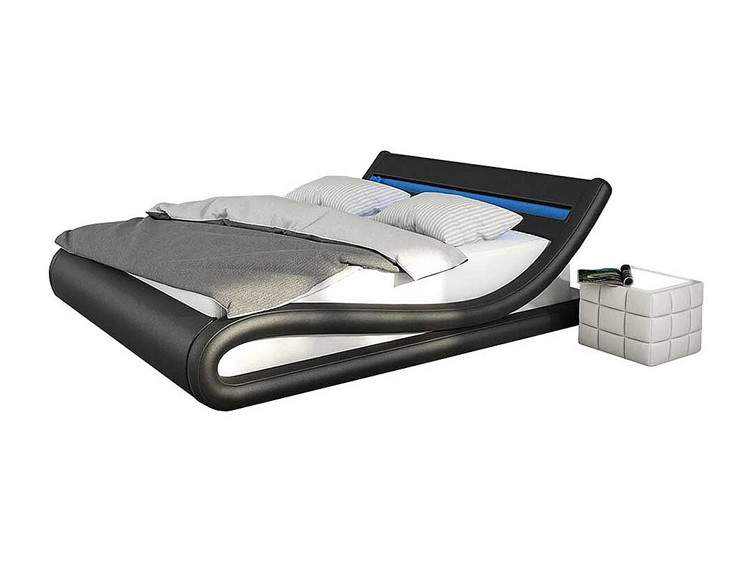Design Polsterbett in Schwarz und Weiß Kunstleder LED Beleuchtung