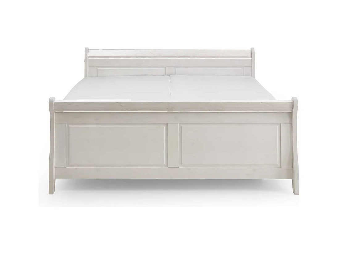 Landhaus Doppelbett in Weiß Kiefer massiv Nachtkonsolen (dreiteilig)