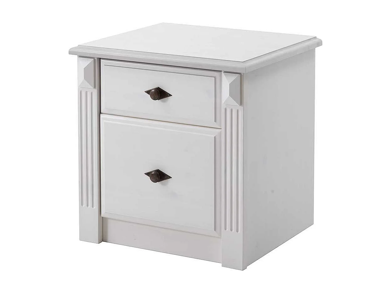 Landhaus Doppelbett in Weiß Kiefer massiv Nachtkonsolen (dreiteilig)