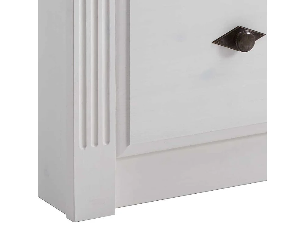 Landhaus Doppelbett in Weiß Kiefer massiv Nachtkonsolen (dreiteilig)