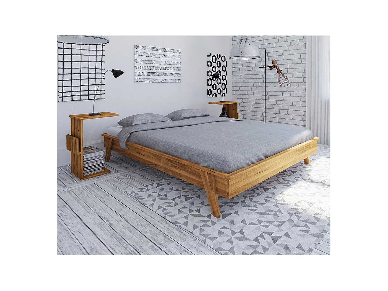Retro Bett aus Wildeiche Massivholz Kopfteil (dreiteilig)