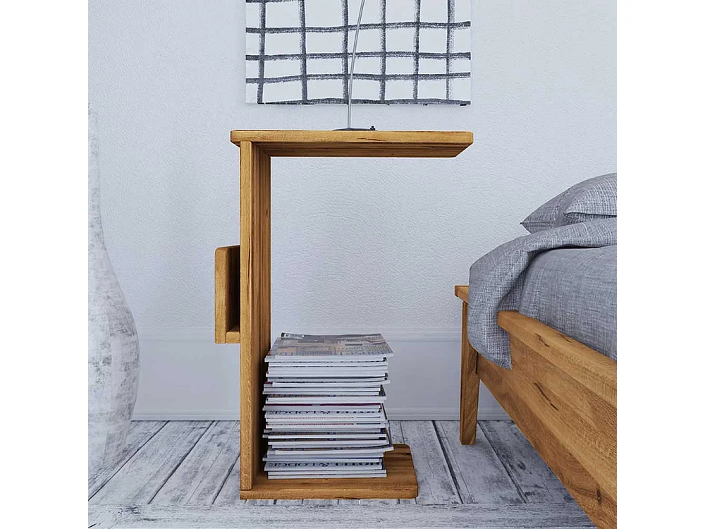 Retro Bett aus Wildeiche Massivholz Kopfteil (dreiteilig)