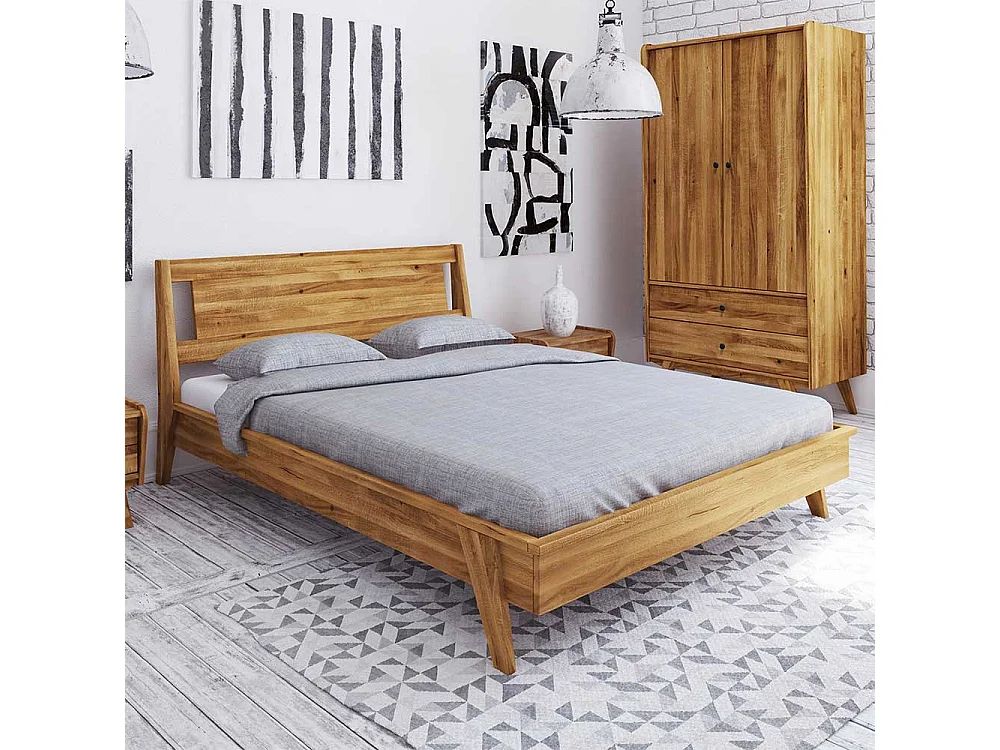 Futonbett aus Wildeiche Massivholz Retro Design