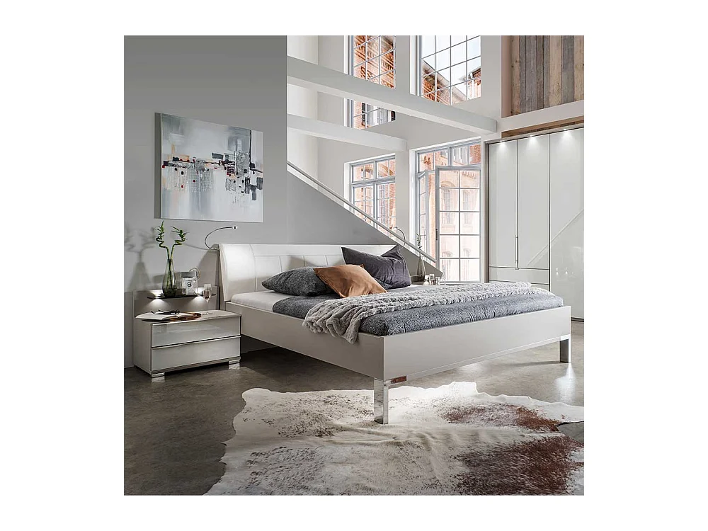 Bett in Hellgrau Weiß LED Beleuchtung (dreiteilig)