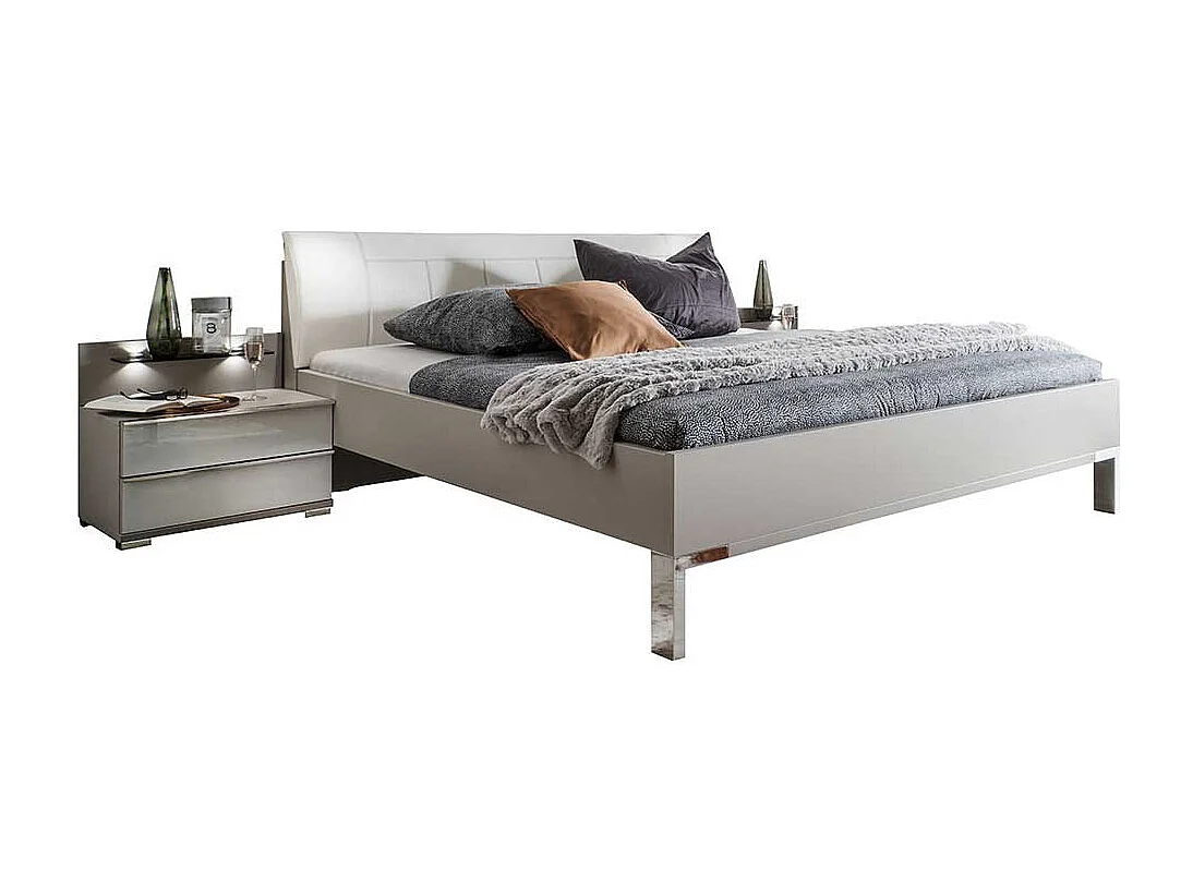 Bett in Hellgrau Weiß LED Beleuchtung (dreiteilig)